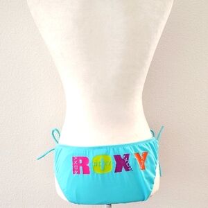 Roxy Blue Tie-Side Bikini Bottoms with Colorful Logo